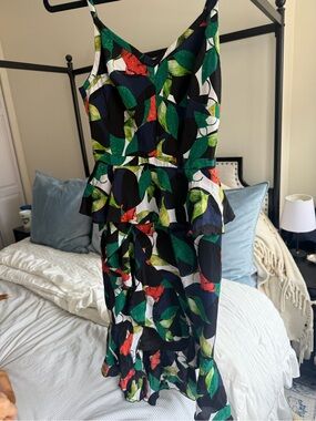 J Crew silk Women’s Black Floral Leaf Peplum Midi Dress